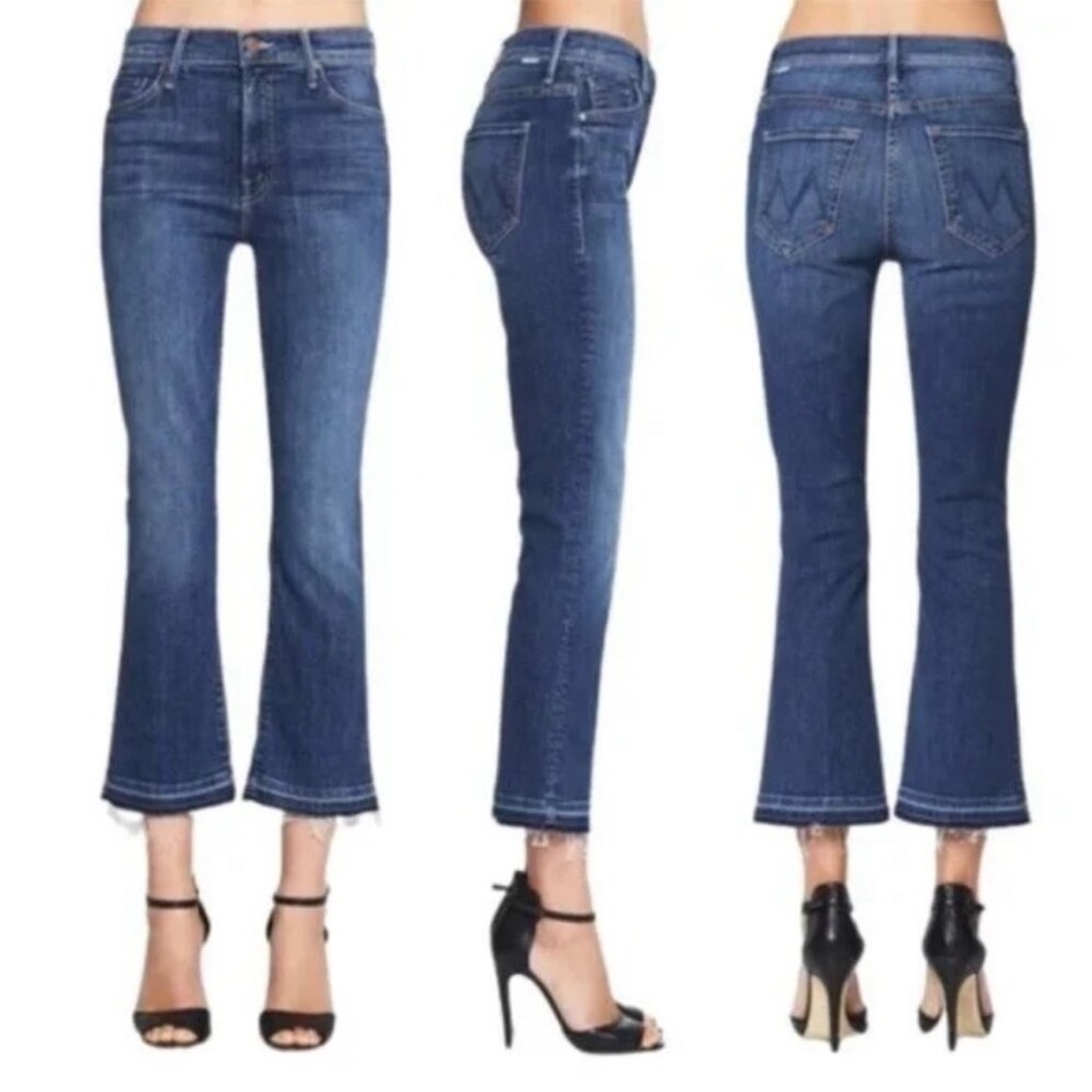 Mother The Insider Crop Undone Hem in Medium Kitty Dark Wash Ankle Cropped